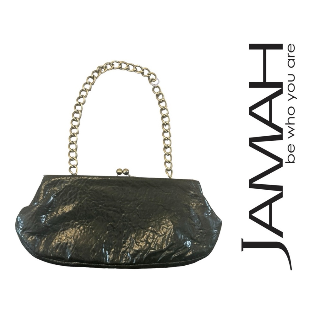 JAMAH Black Textured Leather Shoulder/Clutch Purse Bag Vintage Classic Style